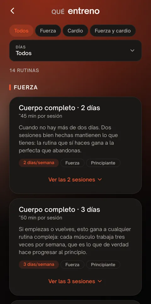Rutinas de Bivel: 14 rutinas de fuerza, cuerpo completo en 2 o 3 días por semana, con sus sesiones